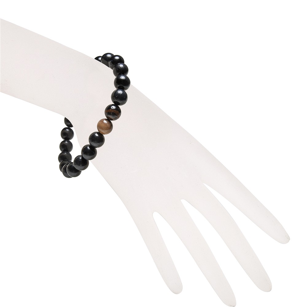 Bracelet, Petrified Wood (black), 10mm beads, 21cm  | Marco Schreier