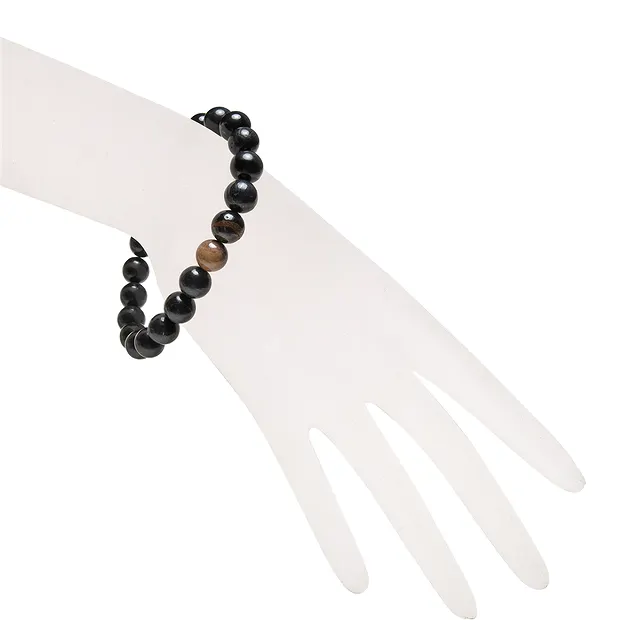 Pulsera, Madera petrificada (negra), cuentas de 10mm, 21cm | Marco Schreier