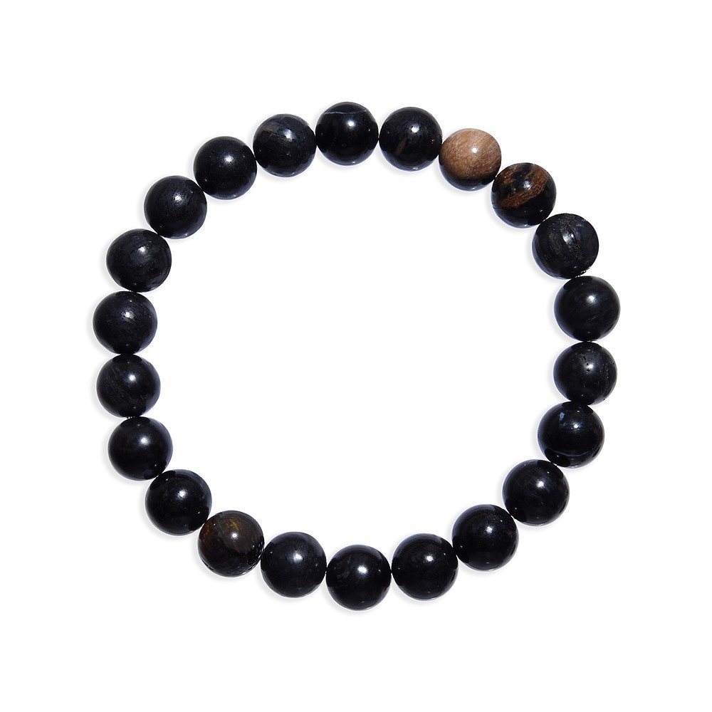 Bracelet, Petrified Wood (black), 10mm beads, 21cm  | Marco Schreier