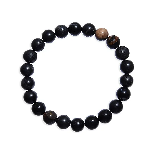 Pulsera, Madera petrificada (negra), cuentas de 10mm, 21cm | Marco Schreier