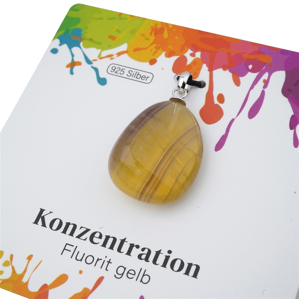 Anhänger Fluorit (gelb), Trommelstein klein, rhodiniert | Marco Schreier