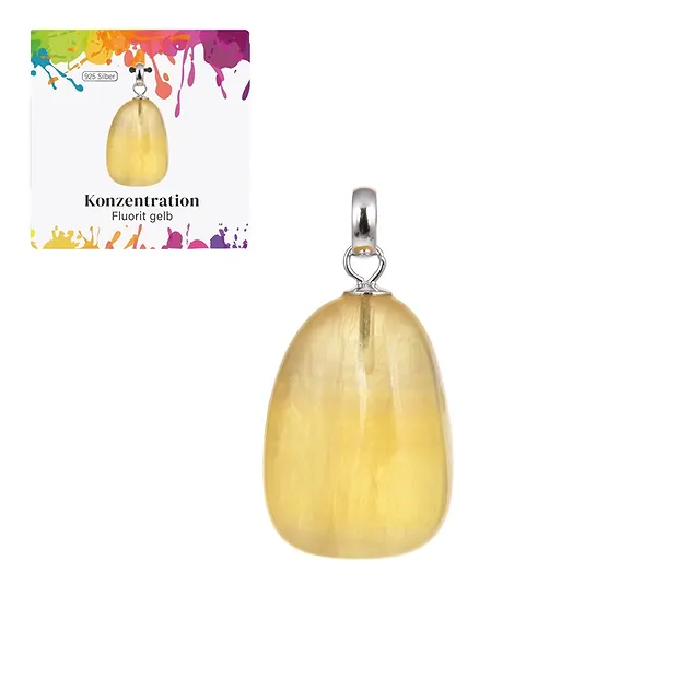 Pendentif Fluorite (jaune), Pierre roulée petite, rhodié | Marco Schreier