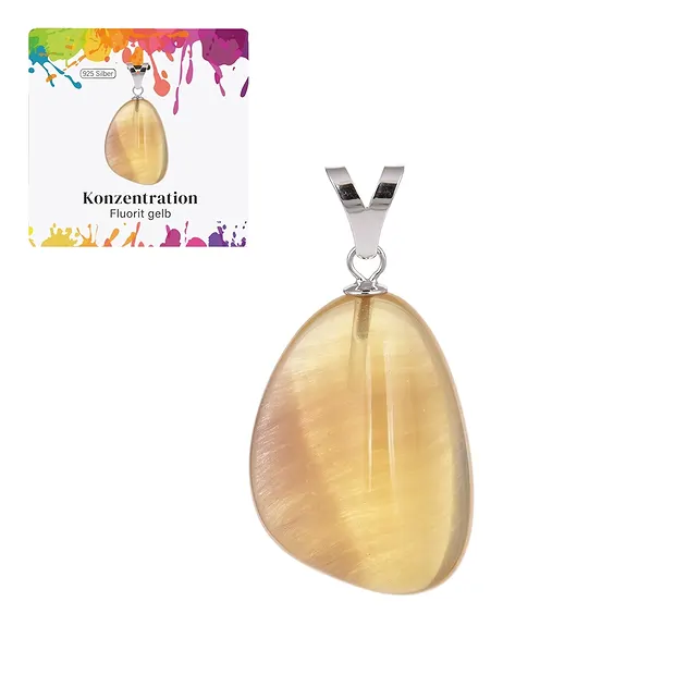 Pendentif Fluorite (jaune), Pierre roulée grande, rhodiée | Marco Schreier