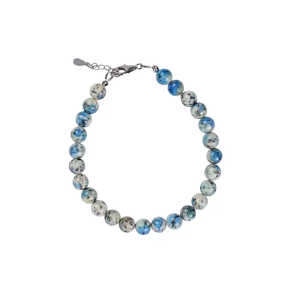 Collar K2 (Azurita en Gneis), cuentas (6mm), rodinado, cadena extensible | Marco Schreier