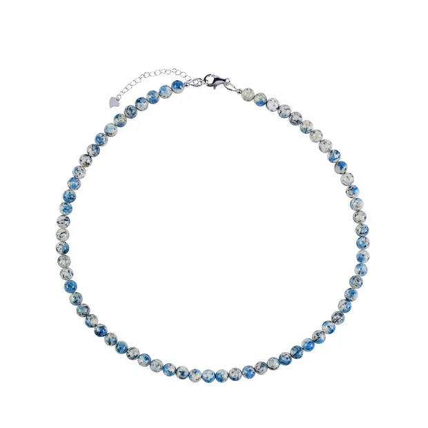 Kette K2 (Azurit in Gneis), Kugeln (6mm), rhodiniert, Verlängerungskettchen | Marco Schreier