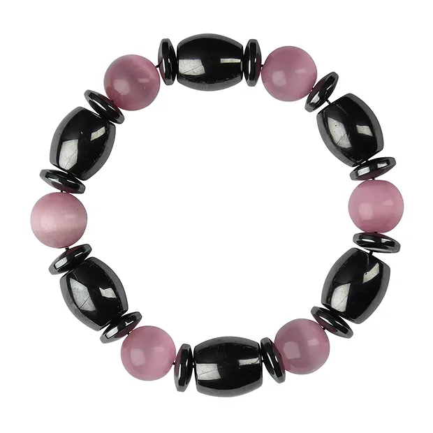Bracelet, hematin/cat's eye pink (Glass) | wholesaler gems & healing stones