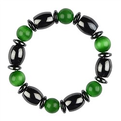 0650450081 Bracelet, hematin/cat's eye green (Glass) | wholesaler gems & healing stones