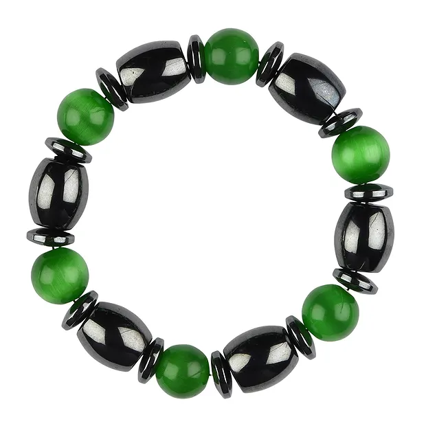 Bracelet, hématite/œil de chat vert (verre) | Marco Schreier