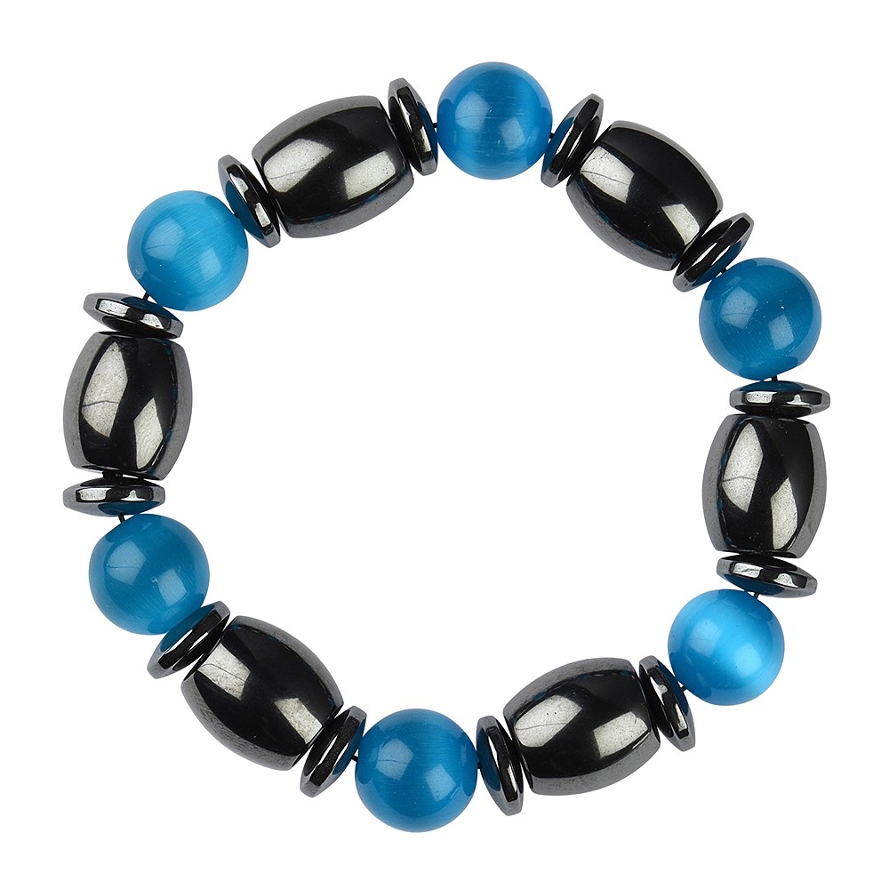 Bracelet, hematin/cat's eye blue (Glass) | wholesaler gems & healing stones
