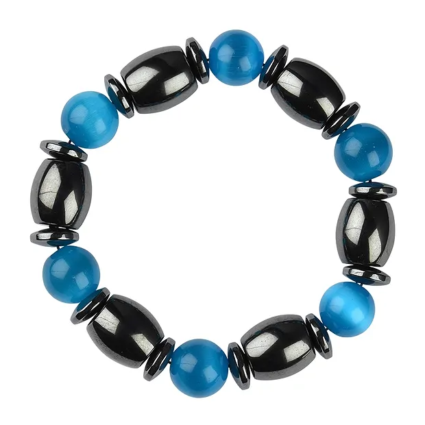 Bracelet, hématite/œil de chat bleu (verre) | Marco Schreier