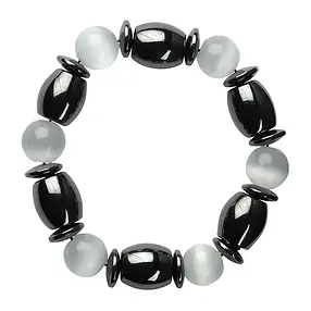 Pulsera, hematina/ojo de gato blanco (Vidrio) | Marco Schreier