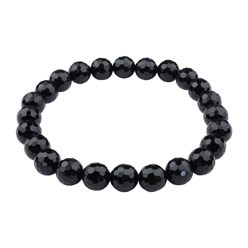 Bracelet, black Agate (dyed), 08mm beads, faceted | Marco Schreier
