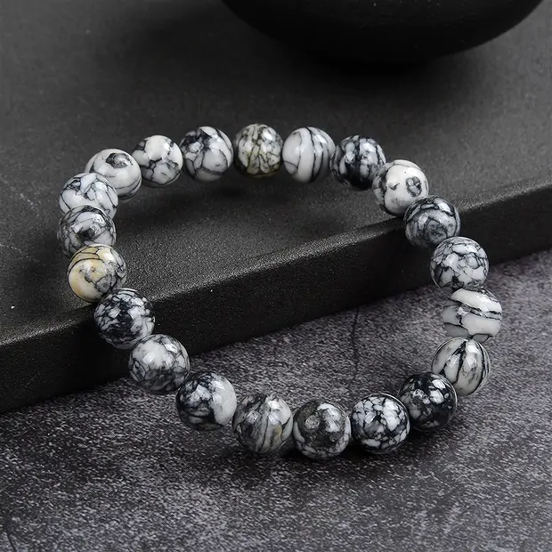 Bracelet, Pinolite (magnésite fleur de glace), 08 - 09mm boules | Marco Schreier