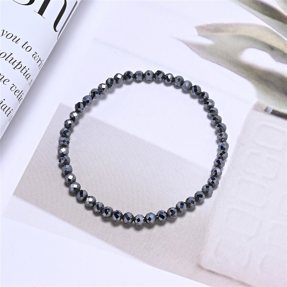 Bracelet, silicon (synt.), 03mm beads, faceted, 14cm (short) | Marco Schreier