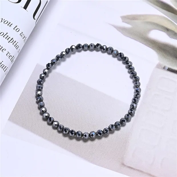 Bracelet, silicium (synt.), 03mm boules, facettes, 14cm (court) | Marco Schreier