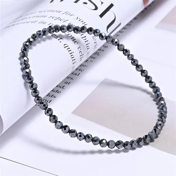 Bracelet, silicium (synt.), 03mm boules, facettes, 19cm | Marco Schreier