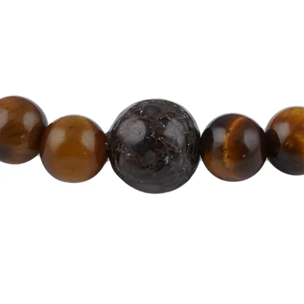 Bracelet, Tiger's Eye, dinosaur bone, 14cm (for children) | Marco Schreier