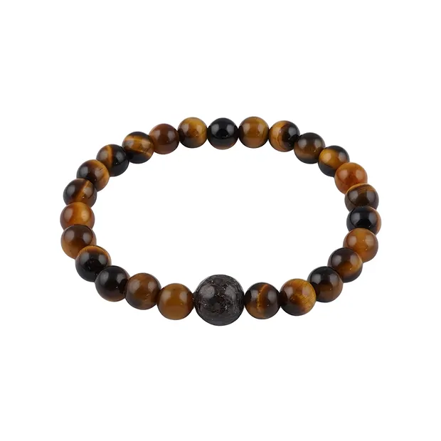 Bracelet, Oeil-de-tigre, os de dinosaure, 14cm (pour enfants) | Marco Schreier