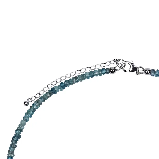 Kette Zirkon (blau), 4mm-Button facettiert, Verlängerungskettchen, rhodiniert | Marco Schreier