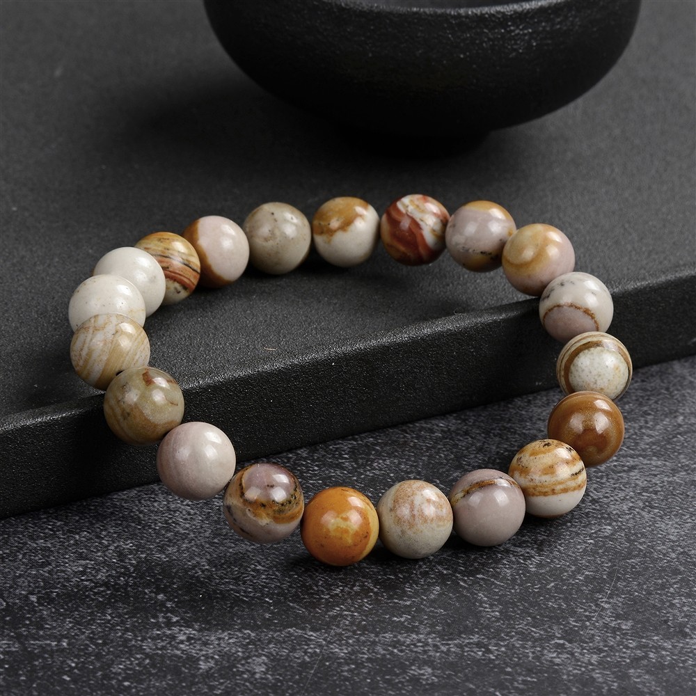 Pulsera, riolita roja nocturna, cuentas de 10 mm, 21 cm | Marco Schreier