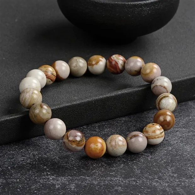 Bracelet, rhyolite rouge du soir, boules de 10mm, 21cm | Marco Schreier