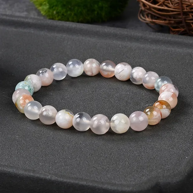 Bracelet, cherry blossom agate, 08mm beads | wholesaler gems & healing stones