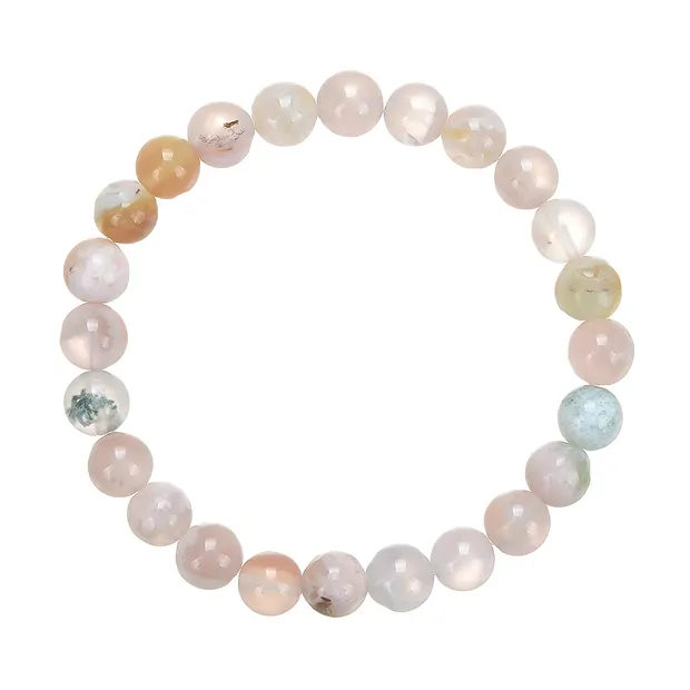 Bracelet, cherry blossom agate, 08mm beads | wholesaler gems & healing stones