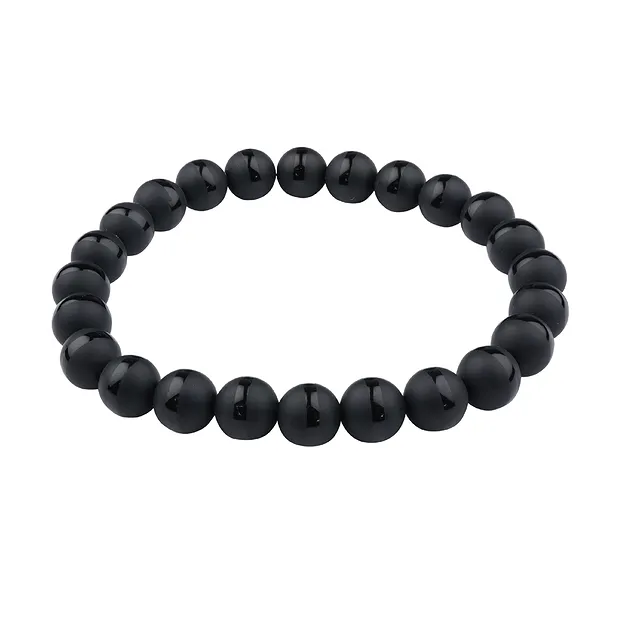 Bracelet, Agate noire (teintée), 08mm boules, motif Saturne | Marco Schreier