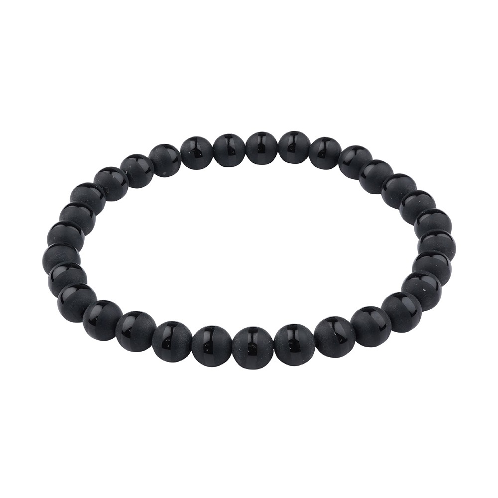 Bracelet, black Agate (dyed), 06mm beads, Saturn pattern | Marco Schreier