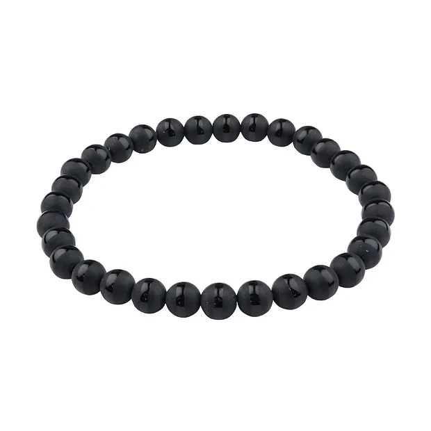 Bracelet, Agate noire (teintée), 06mm boules, motif Saturne | Marco Schreier
