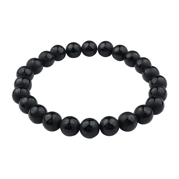 Bracciale, Agata nera (smussata), perline da 08 mm, mantra | Marco Schreier