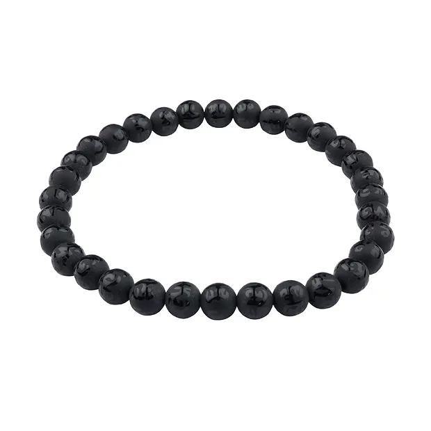 Bracelet, Agate noire (teintée), 06mm perles rondes, Mantra | Marco Schreier