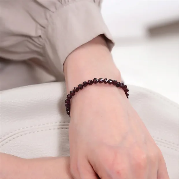 Pulsera, Rodolita (granate), cuentas de 04mm, facetadas | Marco Schreier