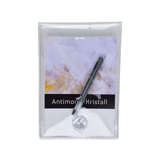 Kristall Antimonit, 07 - 09cm (mittel), mit Beileger in Pouch | Marco Schreier