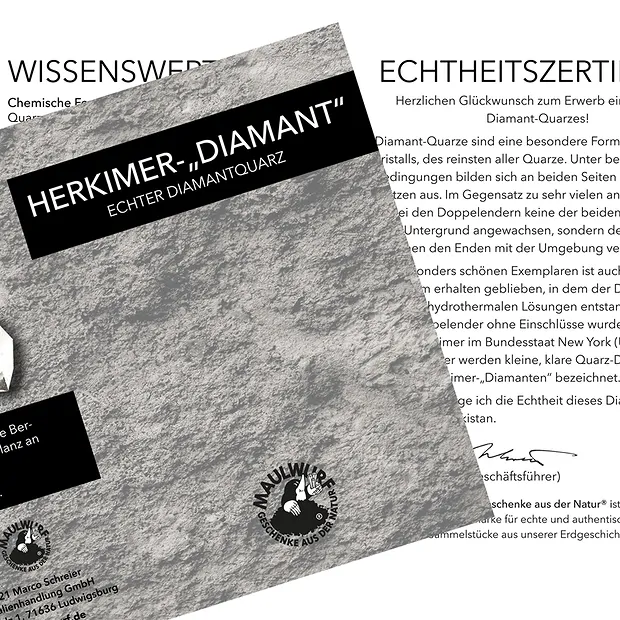 Herkimer-Diamant (Pakistan) mit Beileger in Pouch, 1,0 - 1,2cm | Marco Schreier
