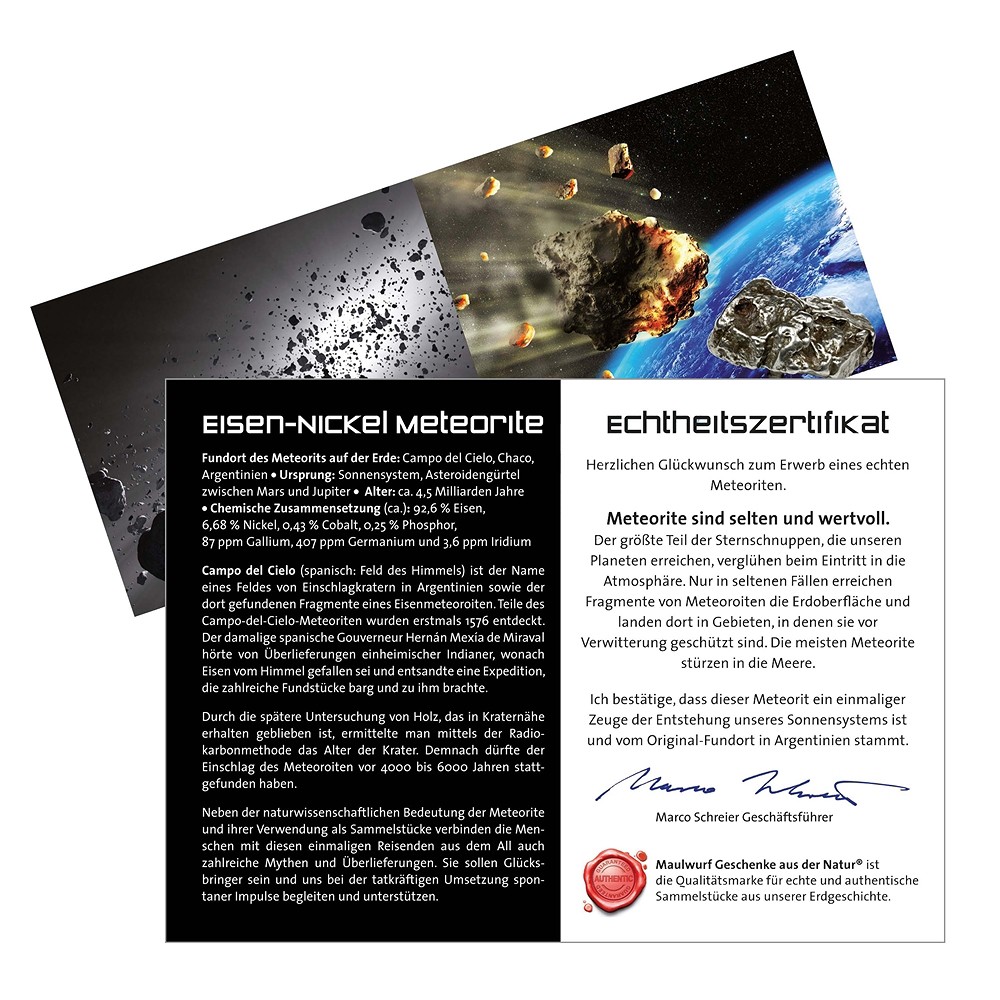 Meteorito con tarjeta de certificado en bolsa (15 g/VE) | Marco Schreier