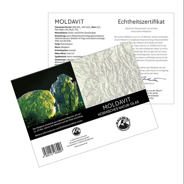 Moldavit (0,6 - 1,0g) mit Zertifikatskarte in Pouch | Marco Schreier