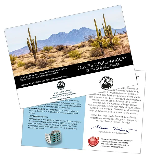 Türkis mit Zertifikatskarte in Pouch | Schreier Edelsteine, Heilsteine & Schmuck