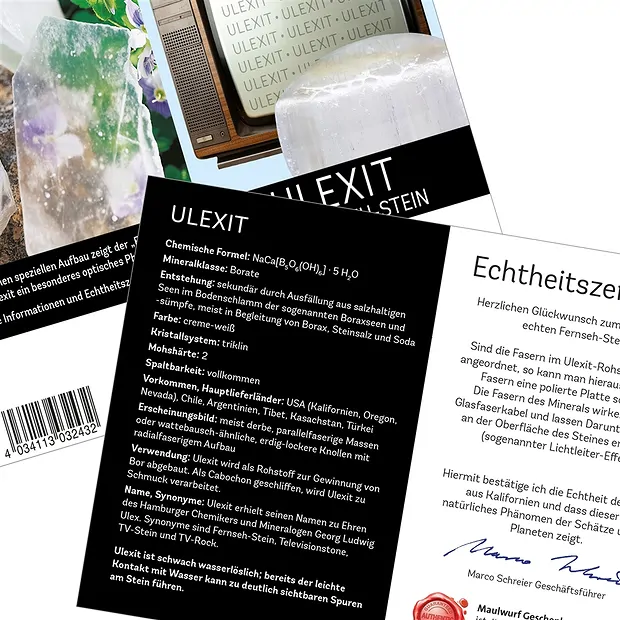 Ulexit mit Zertifikatskarte in Pouch | Schreier Edelsteine, Heilsteine & Schmuck