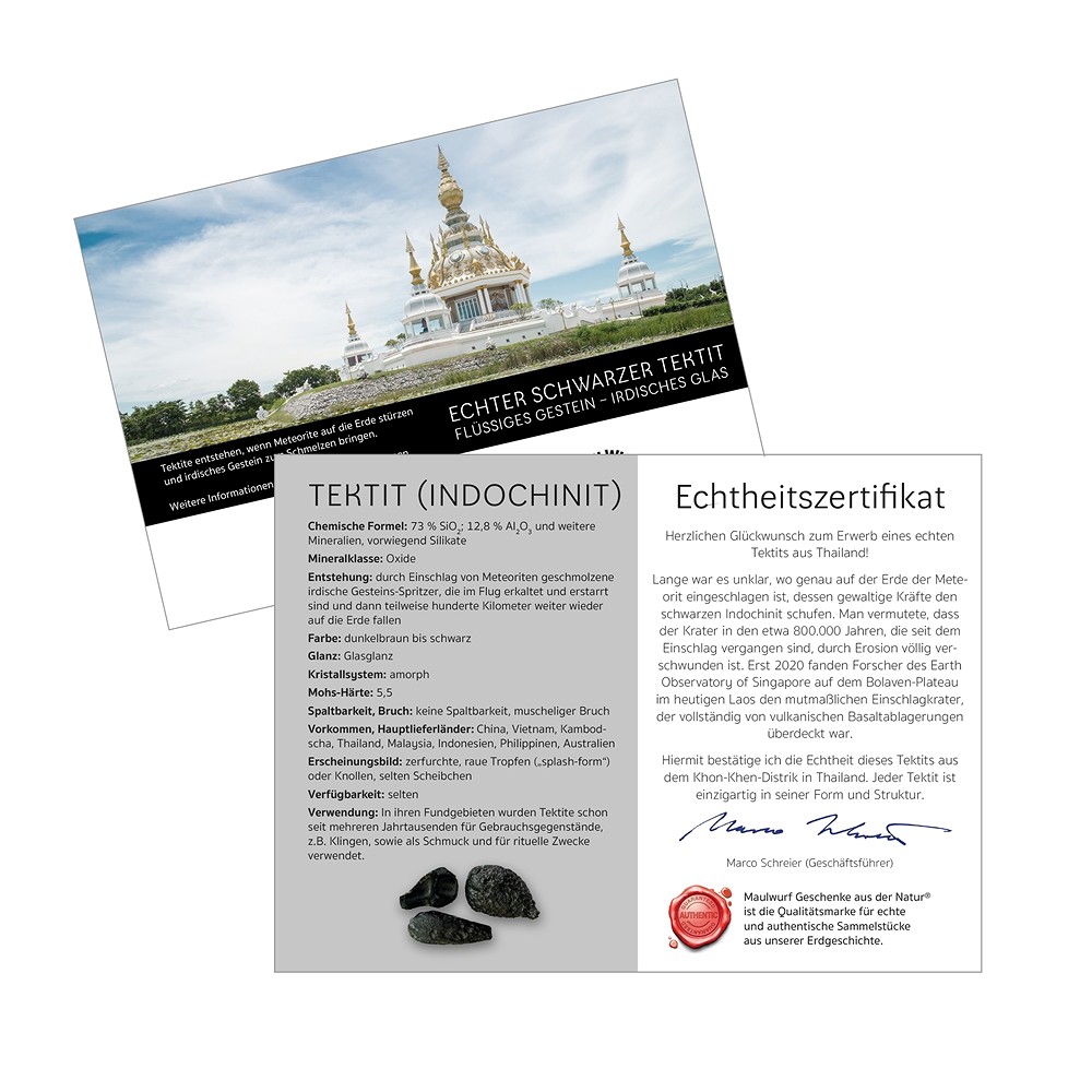 Tektit mit Beileger in Pouch, 3,0cm | Schreier Edelsteine, Heilsteine & Schmuck