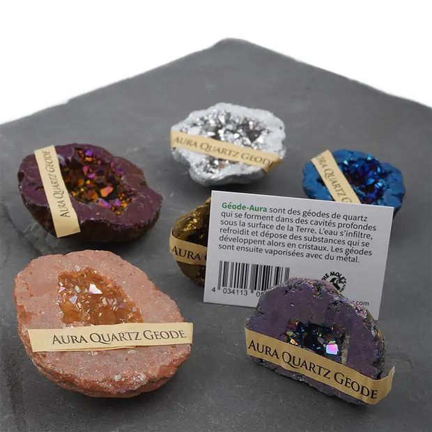 Mini geodi piatti di quarzo aura, 3,0 - 4,5 cm (12 - 15 pz./ UC) | Marco Schreier