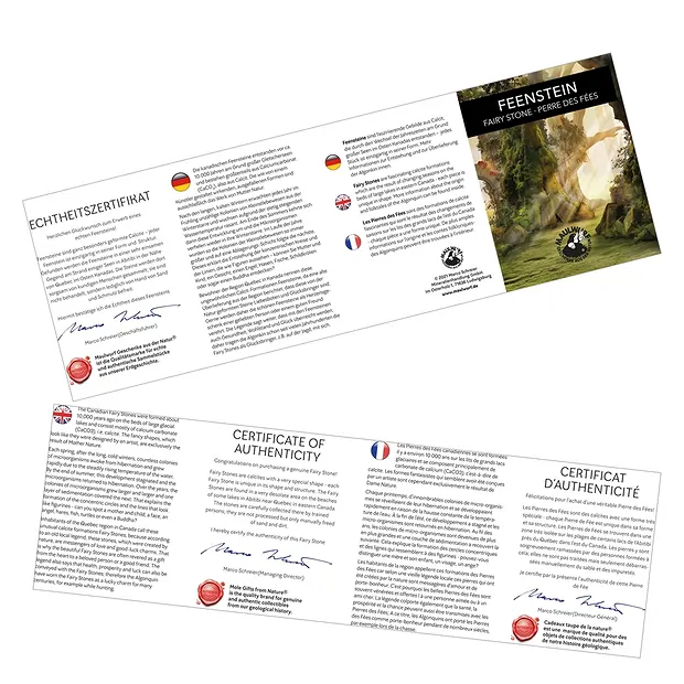 Pierre de fées (Fairy Stone) avec carte de certificat en pochette, 2,5 - 3,5cm | Marco Schreier