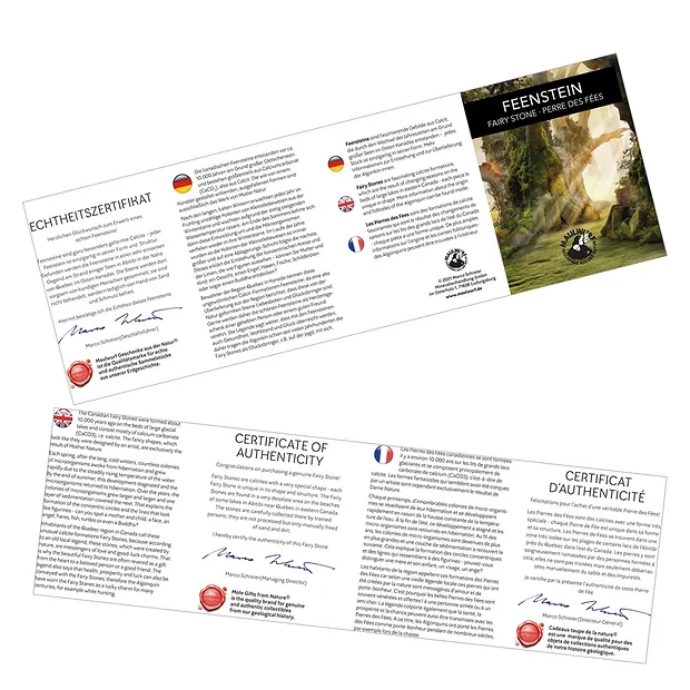 Pierre de fées (Fairy Stone) avec carte de certificat en pochette, 5,5 - 6,5cm | Marco Schreier