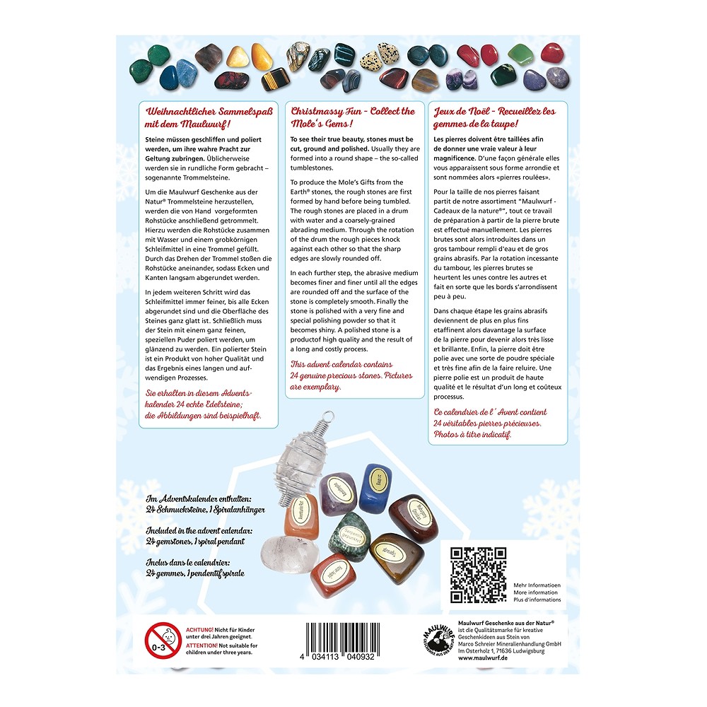 Calendario de Adviento "Mauli en cueva" con 24 Piedras rodadas y Llavero colgante | Marco Schreier