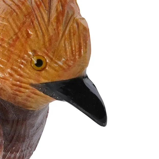 Engraved bird (rock cock), jasper, orange calcite, 10cm | Marco Schreier