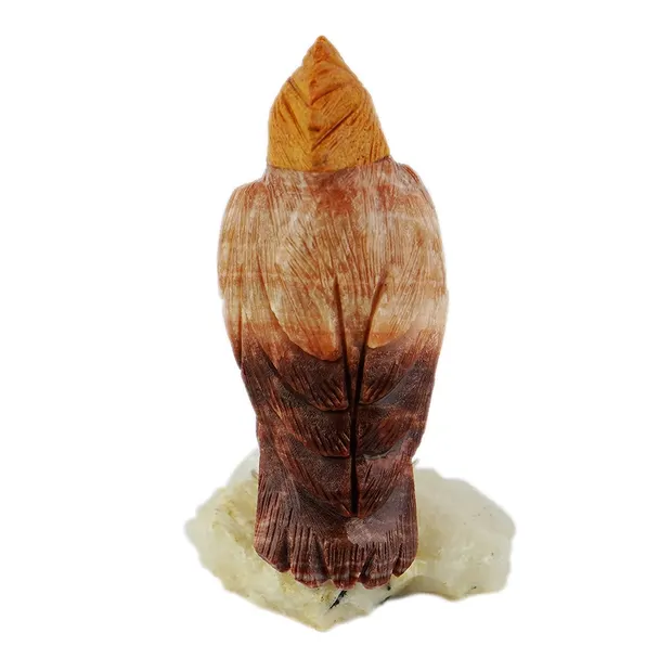 Engraved bird (rock cock), jasper, orange calcite, 10cm | Marco Schreier