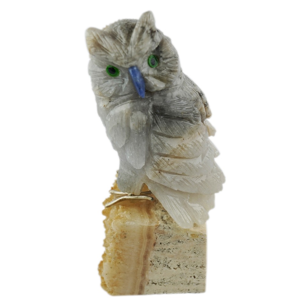 Engraved bird (owl), calcite, 10cm | wholesaler gems, healing stones & jewelry