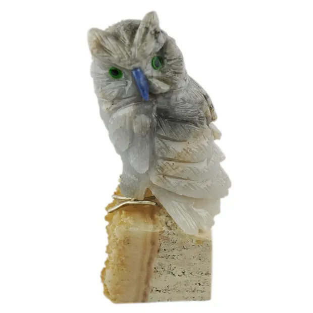 Engraved bird (owl), calcite, 10cm | wholesaler gems, healing stones & jewelry