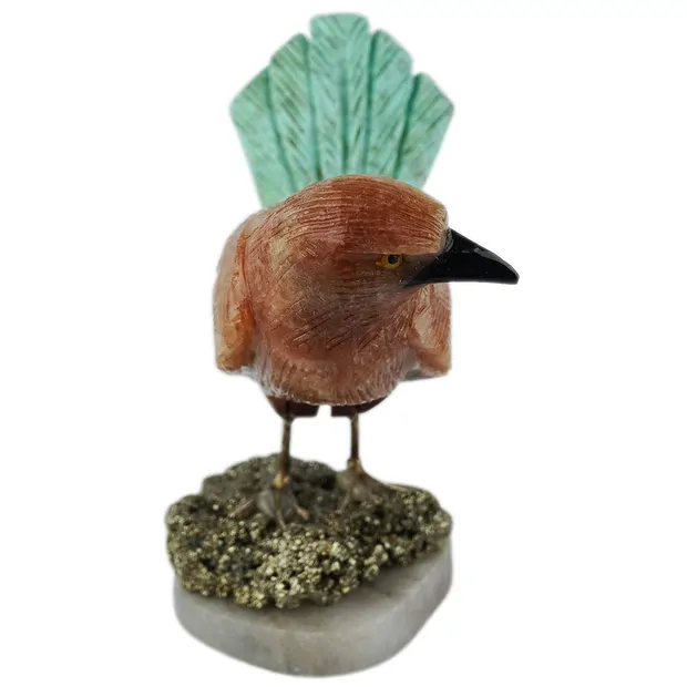 Gravur Vogel (Zaunkönig), Calcit, Chrysocoll, 10cm | Marco Schreier