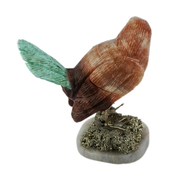 Pájaro grabado (chochín), calcita, crisocola, 10cm | Marco Schreier